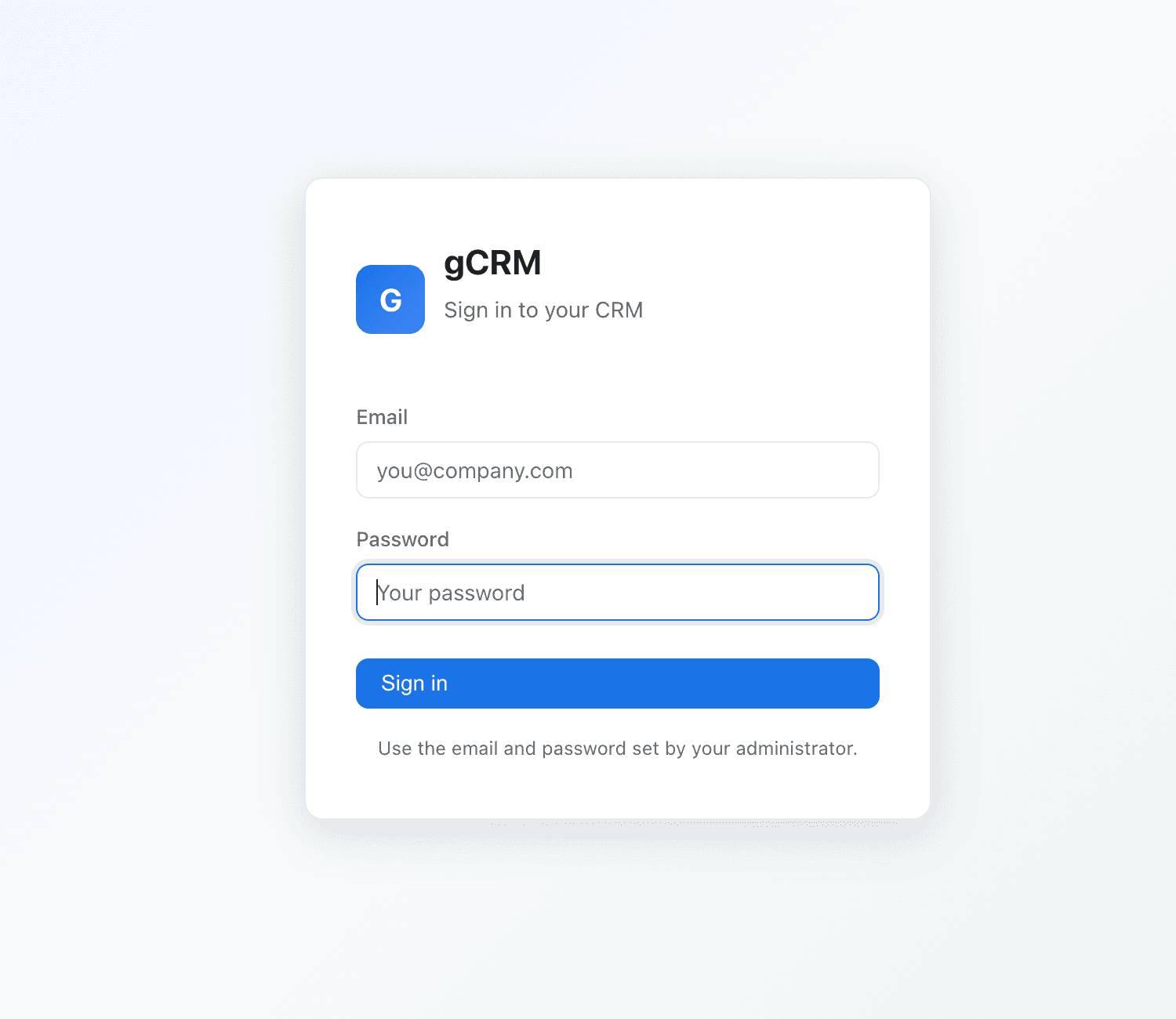 gCRM Secure login screenshot