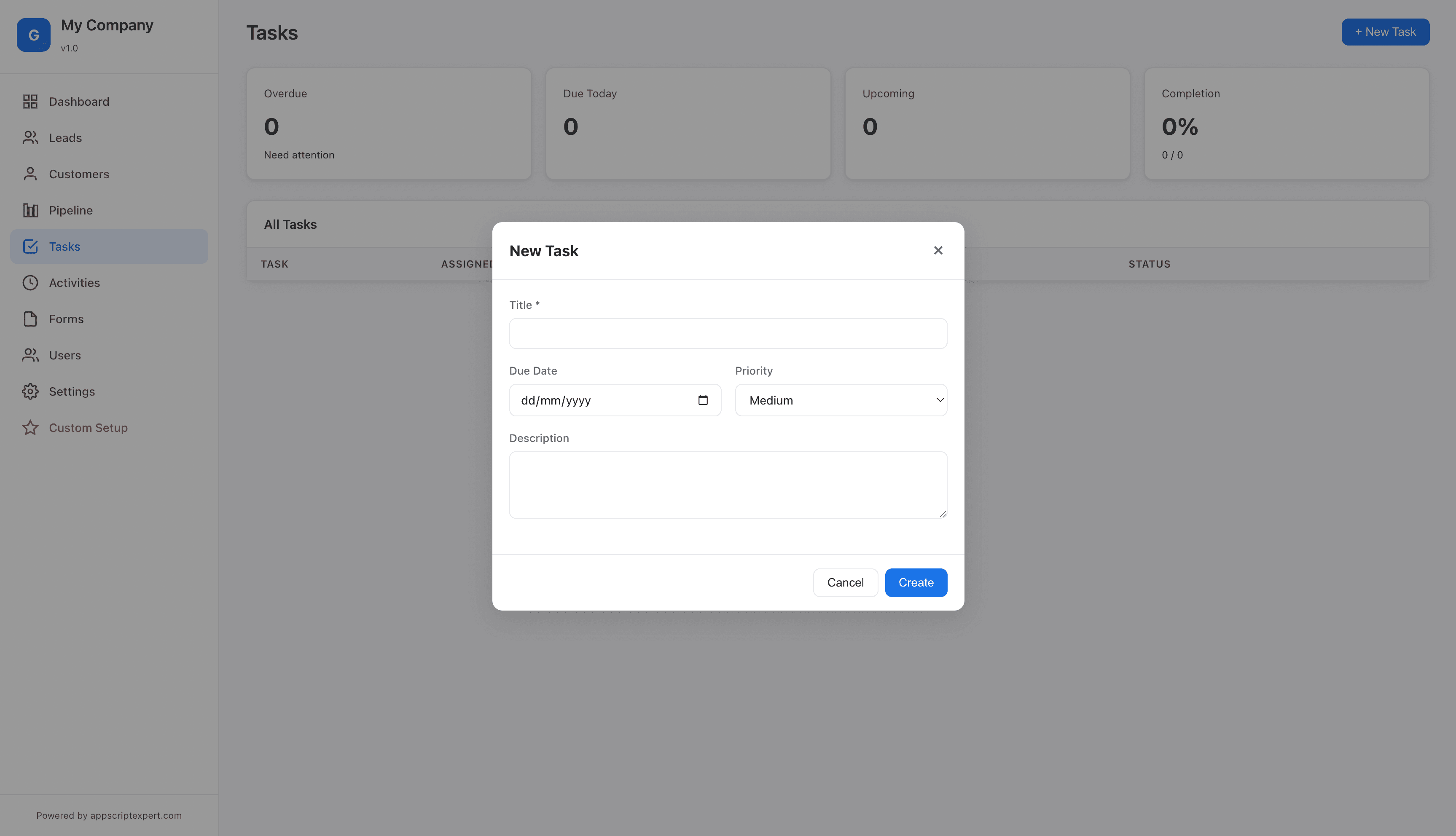 gCRM Tasks screenshot